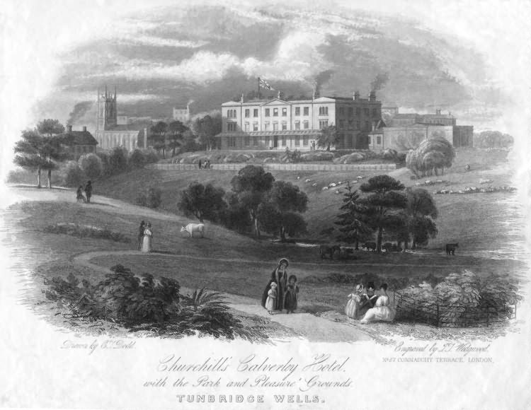 Churchills Calverley Hotel with the Park and Pleasure Gardens - c 1875