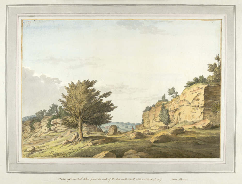 South View of Penns Rock taken from the side of the Hill on the South with a distant View of Farm Houses - 1785