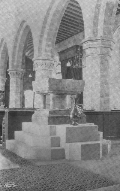 Battle Church, The Norman Font - c 1970