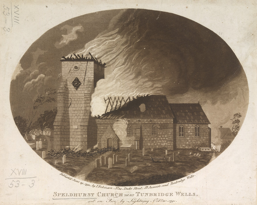 Speldhurst Church set on fire by lightning - 20th Oct 1791