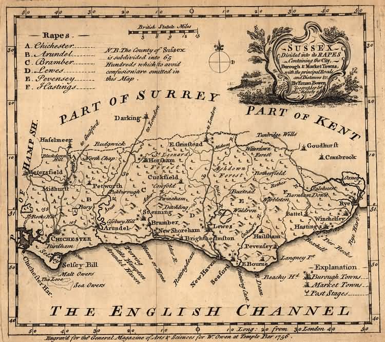 Sussex by Emanuel Bowen - 1756