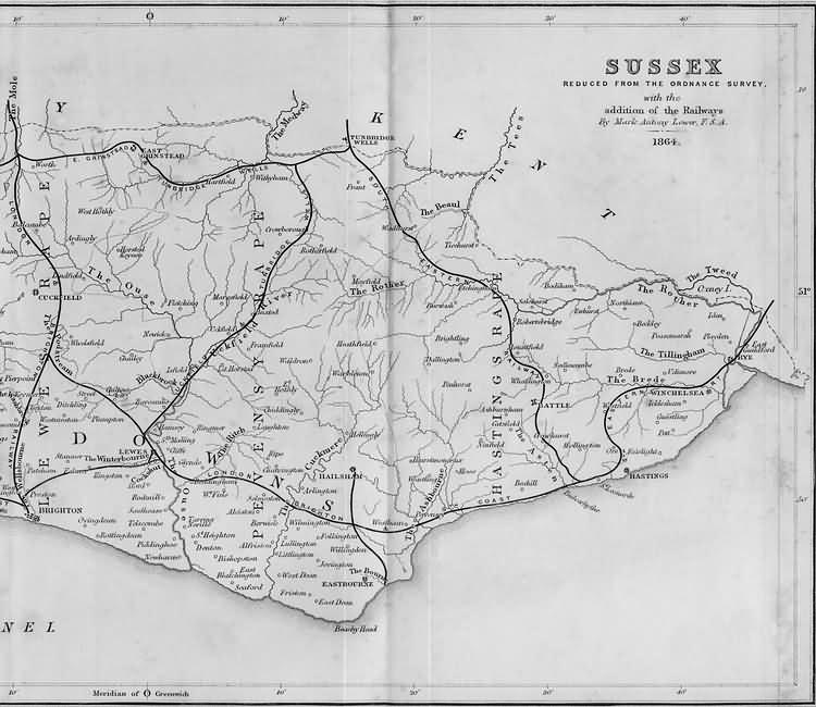 East Sussex with the addition of the Railways by Mark Antony Lower - 1864