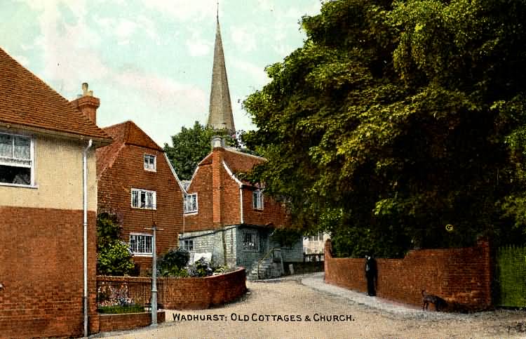 Old Cottages & Church - 1910